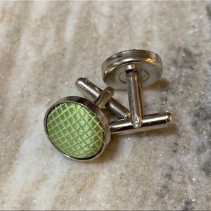 Solid Light Green Round Cloth Cuff Links